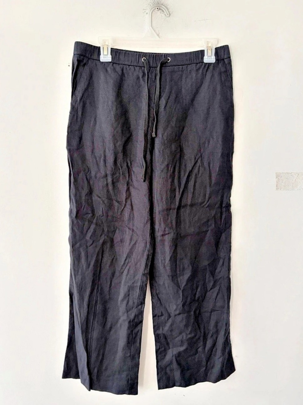James Perse Linen Black Stretch Waist Drawstring Lounge Pants Size 2